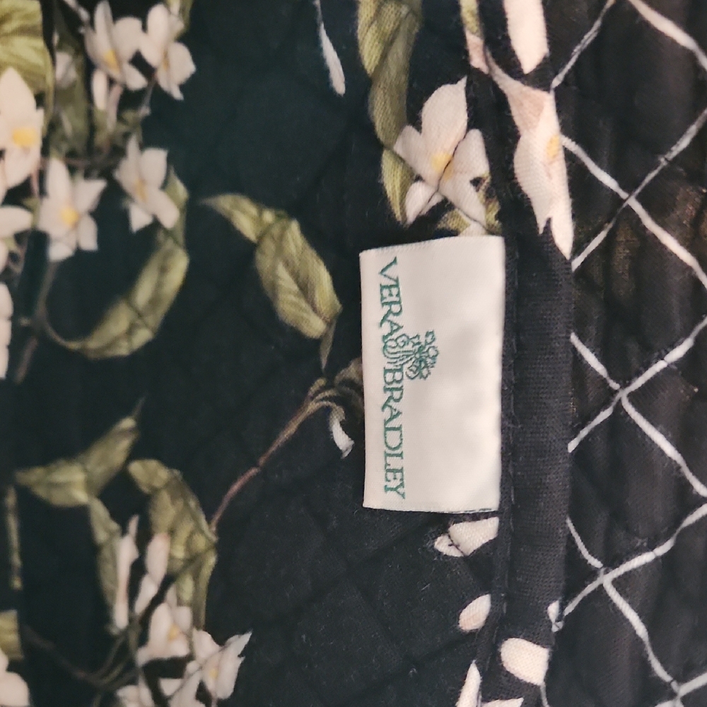 Vera Bradley Black Floral Quilted Tote with White Blossoms
